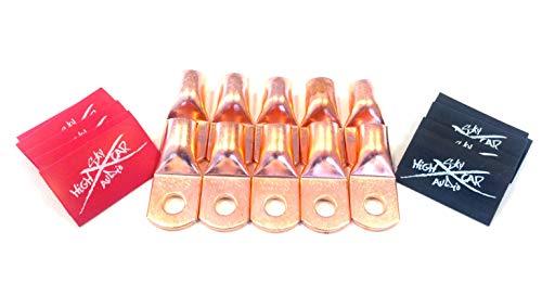 Sky High Car Audio (10) 1/0-Gauge Copper Ring Terminals 3/8" RED/Black Heat Shrink Tubing LUGS - Sounds Good Stereo Online