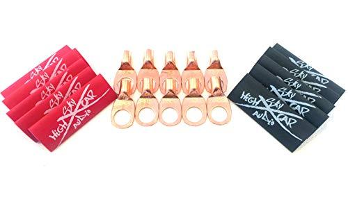 Sky High Car Audio (10) 8-Gauge Copper Ring Terminals 3/8" Red/Black Heat Shrink Tubing Lugs - Sounds Good Stereo Online