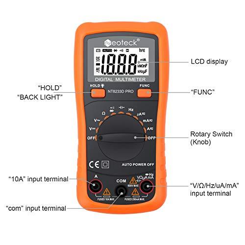 Neoteck Auto Ranging Digital Multimeter AC/DC Voltage Current Ohm Capacitance Frequency Diode Transistor Audible Continuity, Multi Tester with Backlit LCD - Sounds Good Stereo Online