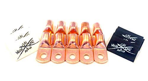 Sky High Car Audio (10) 1/0-Gauge Copper Ring Terminals 3/8" White/Black Heat Shrink Tubing LUGS - Sounds Good Stereo Online