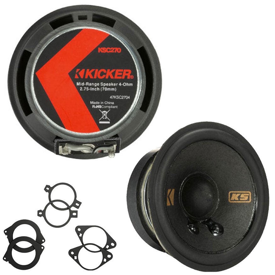 Kicker KSC270 2.75-inch Speakers with GM/Chrysler/Subaru/Jeep/Toyota Brackets
