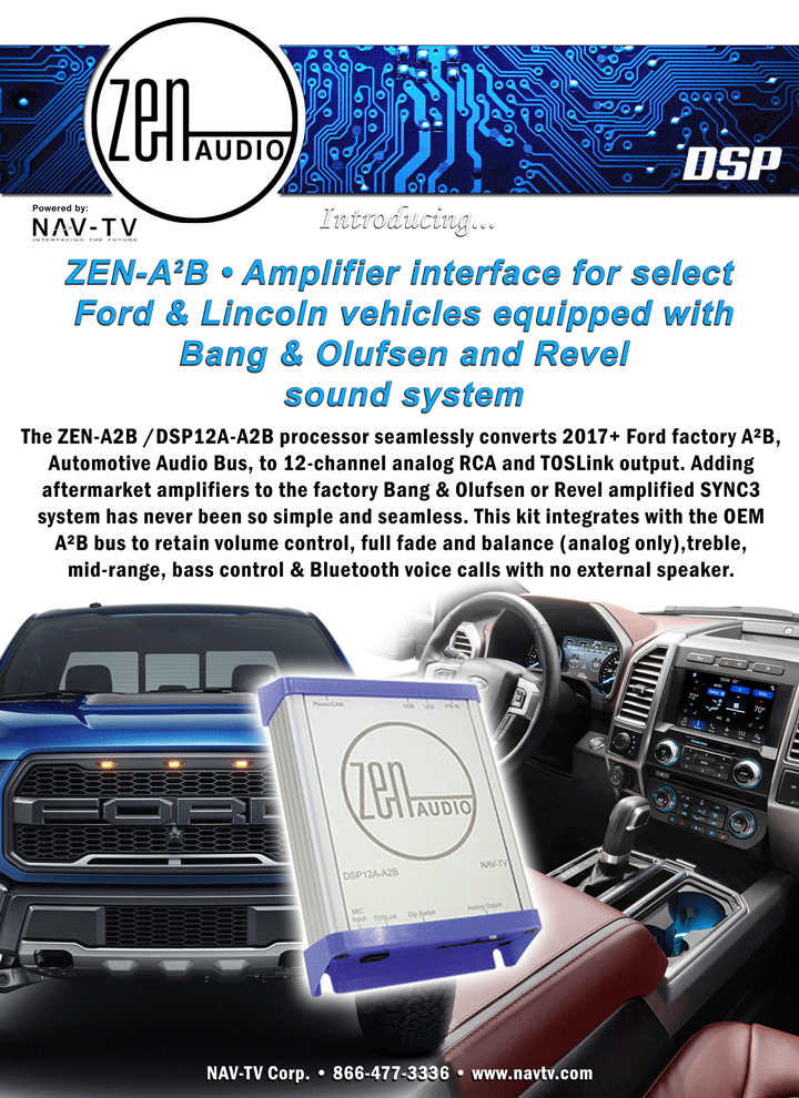 Nav-TV ZEN-A2B / DSP12A-A2B 2018+ Ford Factory A2B® B&O or Revel Interface