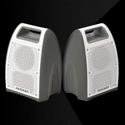 Kicker BF400 Bullfrog 400 Gray-White BT/FM Outdoor Audio System w/4-inch Speakers - Sounds Good Stereo Online