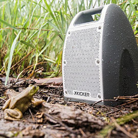Kicker BF400 Bullfrog 400 Gray-White BT/FM Outdoor Audio System w/4-inch Speakers - Sounds Good Stereo Online