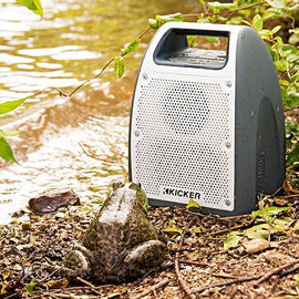 Kicker Bullfrog BF200 Grey-White Outdoor Bluetooth Audio System - Sounds Good Stereo Online