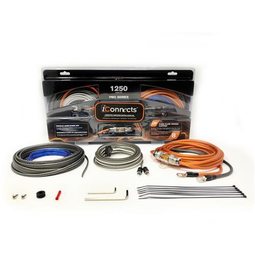 iConnects Pro Series 8AWG Complete Amplifier Installation Kit w/ RCA Cables - 1250 Watts